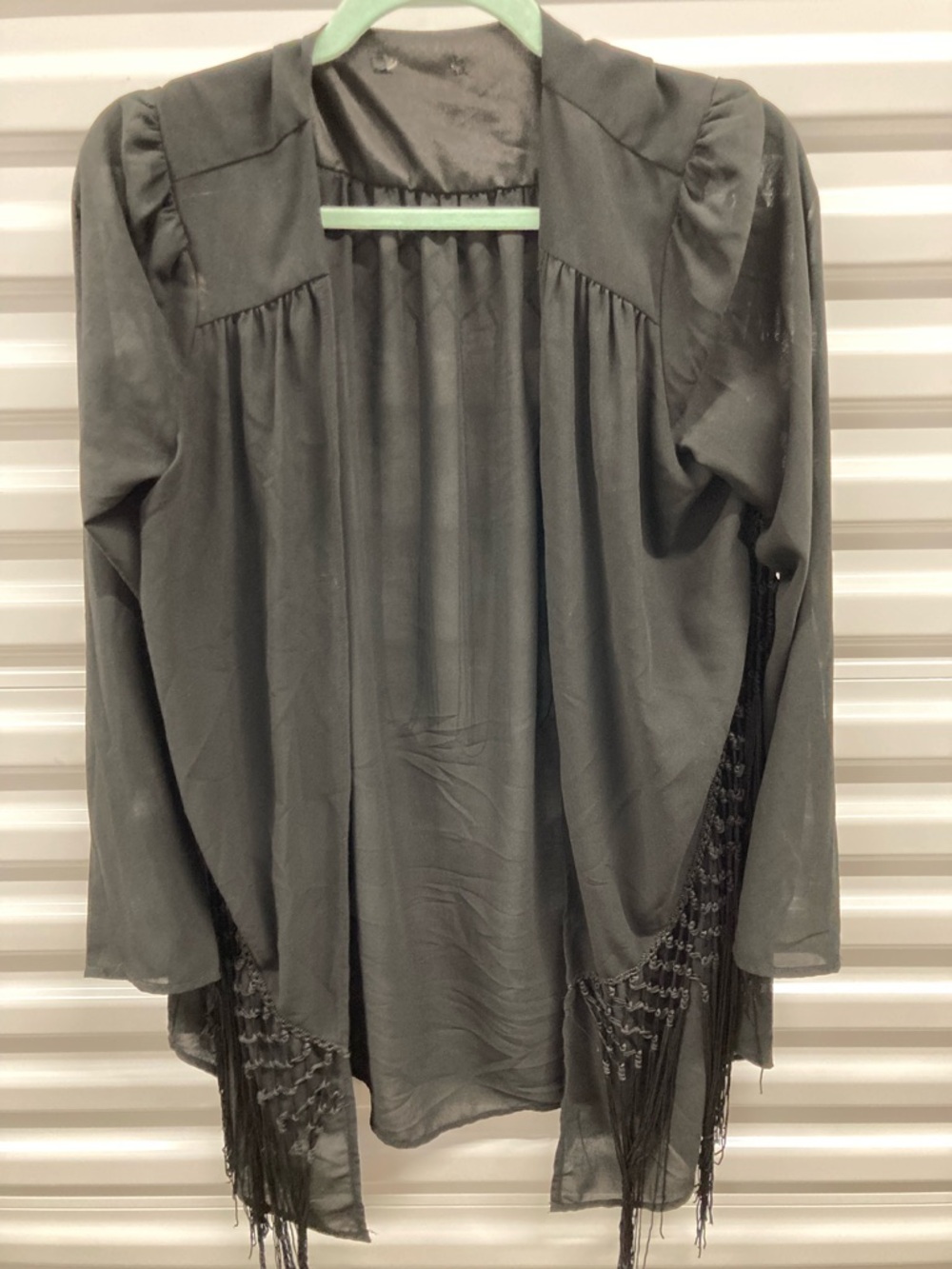 Black Fringe Open-Front Tunic Top